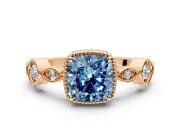 Vintage Station Engagement Ring Setting for Fancy Blue Cushion Cut Center with Accents and Prong Head in Rose Gold