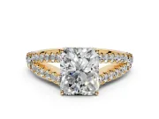 Solitaire Engagement Ring Setting for Radiant Cut Center with Pave Split Shank and Prong Head in Yellow Gold