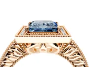 Milgrain Halo Engagement Ring Setting for Fancy Blue Princess Cut Center with Pave Band and Prong Head in Rose Gold