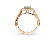 Milgrain Halo Engagement Ring Setting for Emerald Cut Center with Bezel Point Accents and Prong Head in Rose Gold