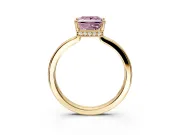 Hidden Halo Engagement Ring Setting for Fancy Pink Princess Cut Center with Wide Flat Plain Band and Prong Head in Yellow Gold
