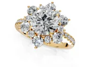 Floral Halo Engagement Ring Setting for Round Cut Center with Pave Accents and Prong Head in Yellow Gold