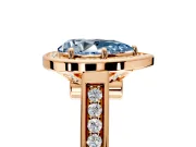 Halo Engagement Ring Setting for Fancy Blue Pear-Shaped Center with Outer Bezel Rim, Pave Band and Prong Head in Rose Gold