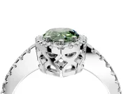 Accent Halo Engagement Ring Setting for Fancy Green Pear-Shaped Center with Full-Length Pave Band and Prong Head in Sterling Silver