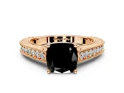 Solitaire Engagement Ring Setting for Fancy Black Cushion Cut Center with Engraved Pave Band and Prong Head in Rose Gold