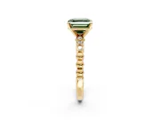 Solitaire Engagement Ring Setting for Fancy Green Asscher Cut Center with Bezel-Dot Beaded Band and Prong Head in Yellow Gold