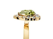 Halo Engagement Ring Setting for Fancy Yellow Heart-Shaped Center with Thin Plain Band and Prong Head in Yellow Gold