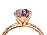 Solitaire Engagement Ring Setting for Fancy Pink Round Cut Center with XO Engraved Band and Prong Head in Rose Gold
