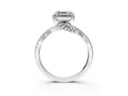 Solitaire Engagement Ring Setting for Asscher Cut Center with Narrow Twist Pave Band and Prong Head in Sterling Silver