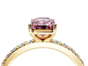 Solitaire Engagement Ring Setting for Fancy Pink Emerald Cut Center with Round Cut Pave Band and Prong Head in Yellow Gold