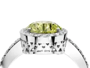 Halo Engagement Ring Setting for Fancy Yellow Round Cut Center with Heart-Shaped Openwork, Pave Band and Prong Head in Platinum