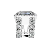 Halo Engagement Ring Setting for Emerald Cut Center with Wide-Open Pave Split Shank and Prong Head in Sterling Silver