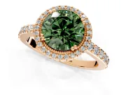 Halo Engagement Ring Setting for Fancy Green Round Cut Center with Inner Milgrain Border and Prong Head in Rose Gold