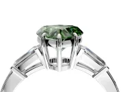 3 Stone Engagement Ring Setting for Fancy Green Heart-Shaped Center with Baguette Accents and Prong Head in White Gold