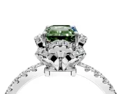 Halo Engagement Ring Setting for Fancy Green Emerald Cut Center with Openwork Halo, Pave Band and Prong Head in Sterling Silver