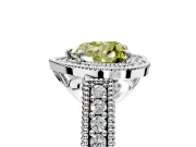 Milgrain Halo Engagement Ring Setting for Fancy Yellow Heart-Shaped Center with Pave Band and Prong Head in Platinum