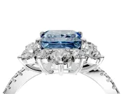 Floral Halo Engagement Ring Setting for Fancy Blue Princess Cut Center with Pave Accents and Prong Head in White Gold