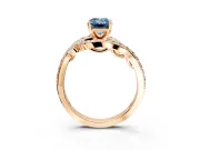 Solitaire Engagement Ring Setting for Fancy Blue Emerald Cut Center with Pave Bypass Twist Band and Prong Head in Rose Gold