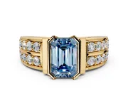 Bezel Engagement Ring Setting for Fancy Blue Emerald Cut Center with Wide Channel-Set Band and Bezel Head in Yellow Gold