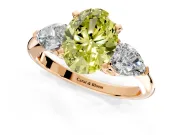 3 Stone Engagement Ring Setting for Fancy Yellow Oval Center with Large Pear-Shaped Accents and Prong Head in Rose Gold