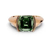 Tension Engagement Ring Setting for Fancy Green Asscher Cut Center with Wide Tapered Band and Tension Head in Rose Gold