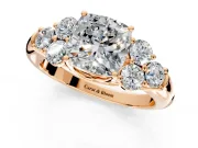 Cluster Engagement Ring Setting for Cushion Cut Center with Round Cut Accent Frame and Prong Head in Rose Gold