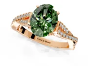 Solitaire Engagement Ring Setting for Fancy Green Oval Center with Twisted Pave Split Shank and Prong Head in Rose Gold