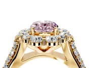 Large Accent Halo Engagement Ring Setting for Fancy Pink Oval Center with Pave Split Shank and Prong Head in Yellow Gold