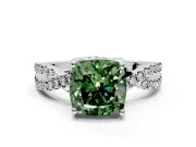 Solitaire Engagement Ring Setting for Fancy Green Cushion Cut Center with Narrow Twist Pave Band and Prong Head in Sterling Silver