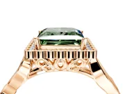 Halo Engagement Ring Setting for Fancy Green Princess Cut Center with Leaf Motif Split Shank and Prong Head in Rose Gold