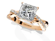 Crossover Engagement Ring Setting for Princess Cut Center with Pave and Plain Strands and Prong Head in Rose Gold