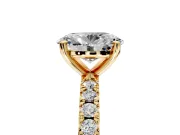 Solitaire Engagement Ring Setting for Oval Center with Fine Pave Band and Claw Prong Head in Yellow Gold