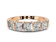 Princess Cut Lab-Grown Diamond 5 Stone Channel Wedding Band with Bar Prongs in Rose Gold