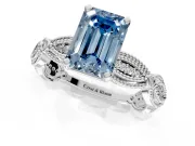 Solitaire Engagement Ring Setting for Fancy Blue Emerald Cut Center with Marquise Panel Band and Prong Head in Platinum