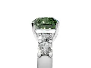 5 Stone Engagement Ring Setting for Fancy Green Cushion Cut Center with Plain Band and Prong Head in Platinum