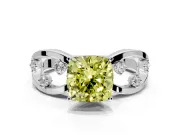 Solitaire Engagement Ring Setting for Fancy Yellow Cushion Cut Center with Criss-Cross Accent Band and Prong Head in Sterling Silver