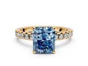 Solitaire Engagement Ring Setting for Fancy Blue Radiant Cut Center with Large Accents and Prong Head in Yellow Gold