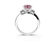3 Stone Engagement Ring Setting for Fancy Pink Round Cut Center with Round Cut Side Accents and Prong Head in Platinum
