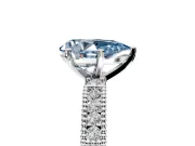 Solitaire Engagement Ring Setting for Fancy Blue Pear-Shaped Center with Milgrain-Edged Pave Band and Prong Head in White Gold