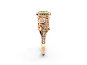 Milgrain Halo Engagement Ring Setting for Fancy Yellow Asscher Cut Center with Shoulder Bezels and Prong Head in Rose Gold