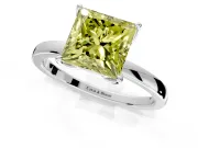Solitaire Engagement Ring Setting for Fancy Yellow Princess Cut Center with Thin Rounded Plain Band and Prong Head in Platinum