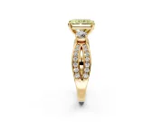 3 Stone Engagement Ring Setting for Fancy Yellow Radiant Cut Center with Pave Twist Band and Prong Head in Yellow Gold