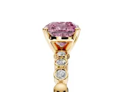Solitaire Engagement Ring Setting for Fancy Pink Cushion Cut Center with Bezel-Dot Beaded Band and Prong Head in Yellow Gold