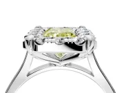 Single Halo Engagement Ring Setting for Fancy Yellow Radiant Cut Center with Corner Claws, Plain Band and Prong Head in Platinum