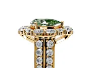 Large Accent Halo Engagement Ring Setting for Fancy Green Pear-Shaped Center with Pave Split Shank and Prong Head in Yellow Gold