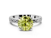 Solitaire Engagement Ring Setting for Fancy Yellow Round Cut Center with Scrollwork Band and Prong Head in Platinum