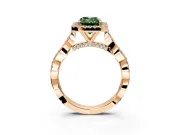 Halo Engagement Ring Setting for Fancy Green Emerald Cut Center with Twist Band and Prong Head in Rose Gold