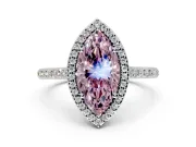 Halo Engagement Ring Setting for Fancy Pink Marquise Center with Pave Accents, Heart Basket and Prong Head in Platinum