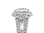 Halo Engagement Ring Setting for Princess Cut Center with Two-Strand Split Shank and Prong Head in Platinum