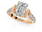 Solitaire Engagement Ring Setting for Emerald Cut Center with Pave Cathedral Shoulders and Prong Head in Rose Gold